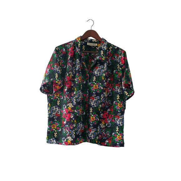 Vintage Women's Dark Floral Blouse Size tag missing Lightweight - Picture 8 of 9